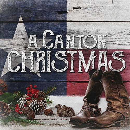 CD cover: Texas flag background with boots and Christmas decorations.
