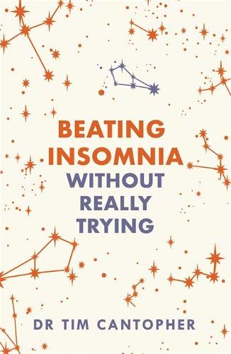Book cover: "Beating Insomnia" with star constellations and author name.