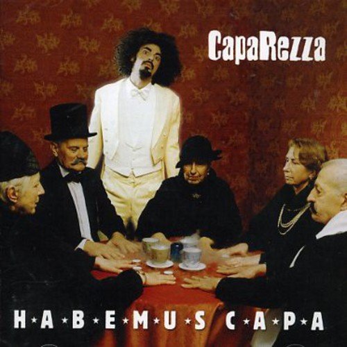 Caparezza album cover: group portrait with ornate background and table setting.