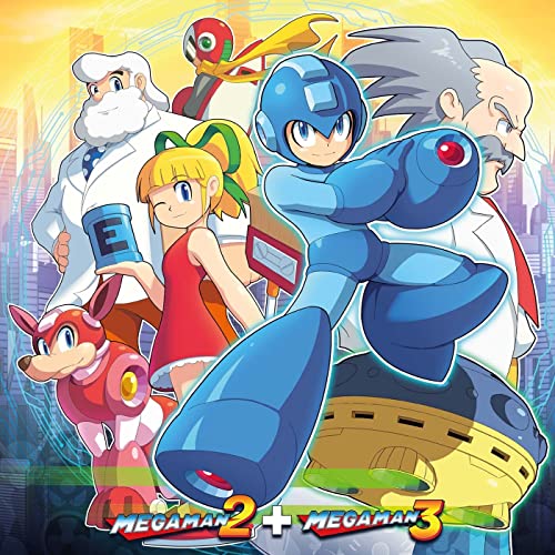 Mega Man 2 & 3 soundtrack vinyl cover featuring game characters.