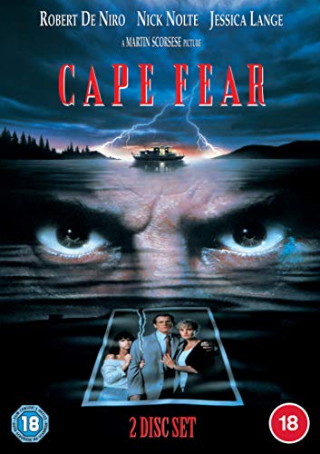 "Cape Fear" DVD cover featuring a menacing face and a family image below.