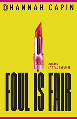 Yellow book cover with bold title and image of a blood-splattered lipstick.