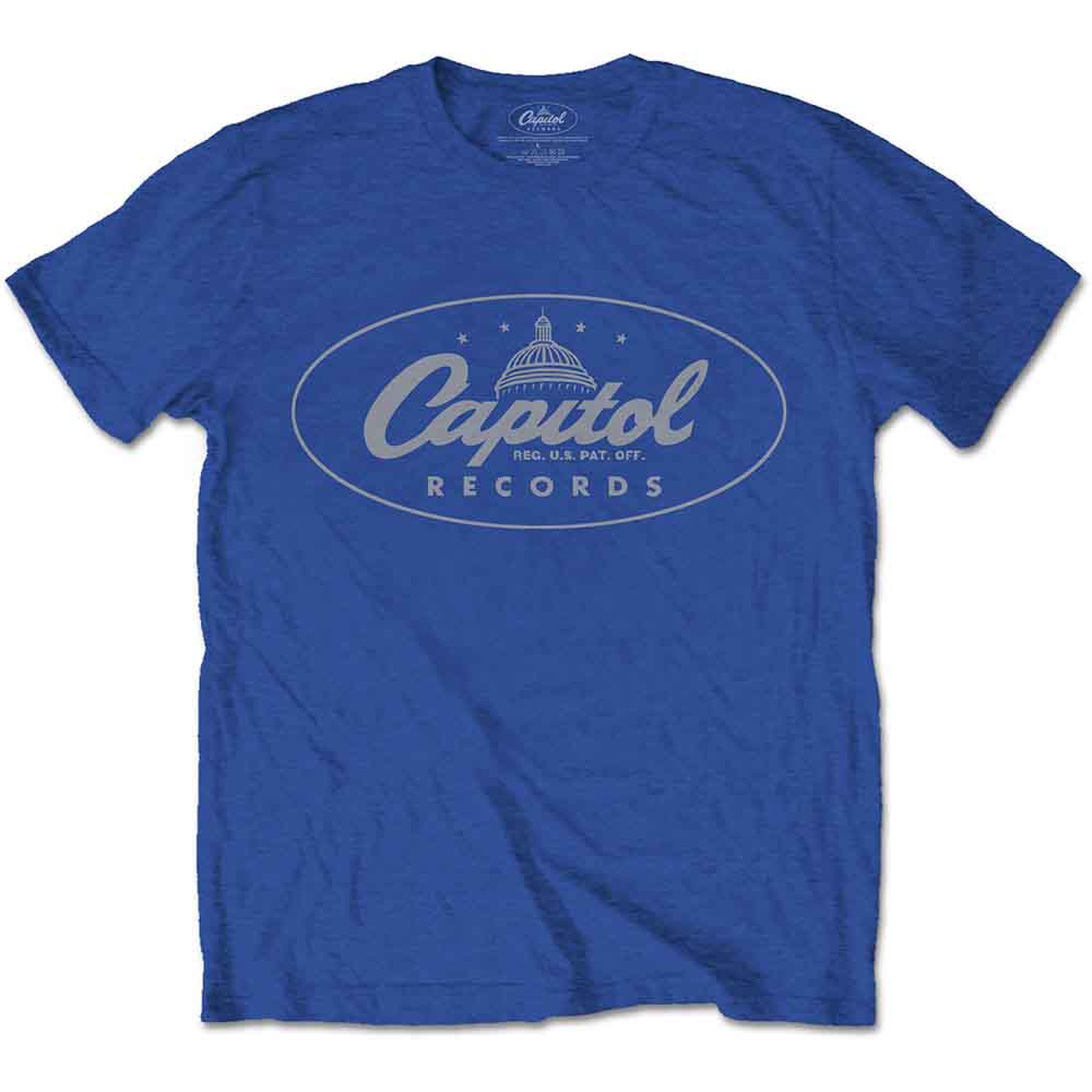 Charcoal grey t-shirt with white Capitol Records logo, worn by a man.