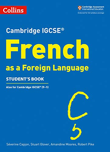 Blue textbook cover for Cambridge IGCSE French, with a yellow letter "C".