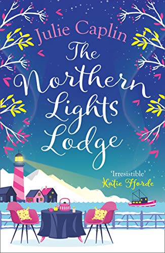 Book cover with lighthouse, snowy landscape, and romantic table setting.