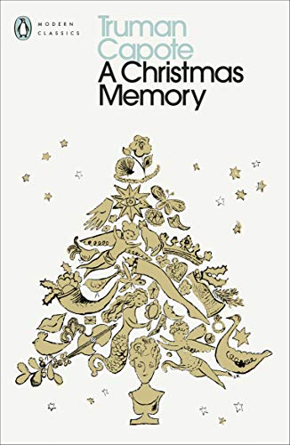 Book cover for A Christmas Memory by Truman Capote featuring a gold collage tree.