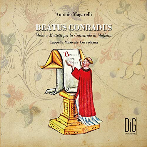 CD cover featuring a medieval monk holding a scroll, with floral background.