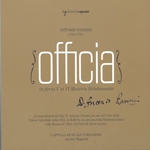 CD cover for “Officia” by Antonio Pansini, tan background, white text.