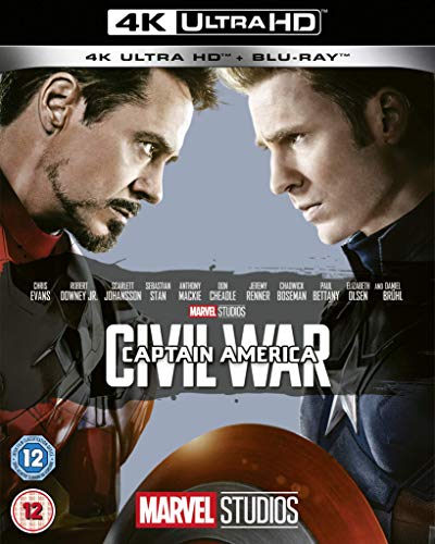 Captain America: Civil War 4K Ultra HD Blu-ray cover featuring Iron Man and Captain America.
