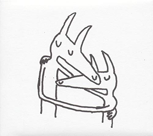 A simple black line drawing of two dog-like creatures hugging on a white background.