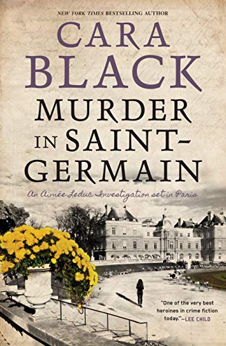 Book cover for Murder in Saint-Germain showing a Parisian park and a stone building.