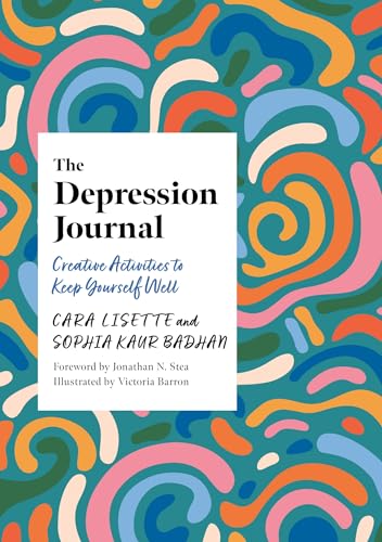 Book cover: "The Depression Journal" with colorful swirling abstract background.