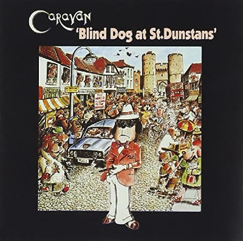 Album cover featuring a cartoon dog in a suit standing before a busy street.