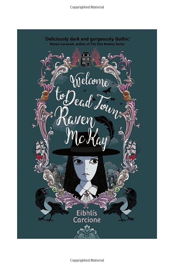 Book cover with a pale woman in a veil, ravens, and floral designs.