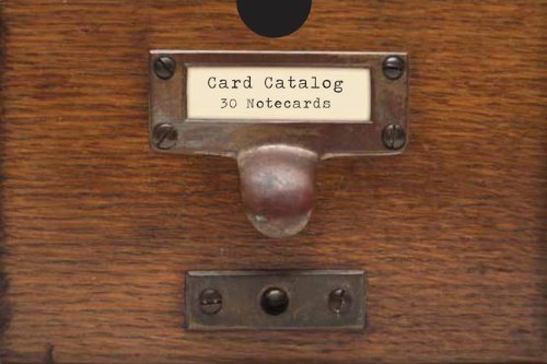Close-up of a wooden card catalog drawer with a metal label.