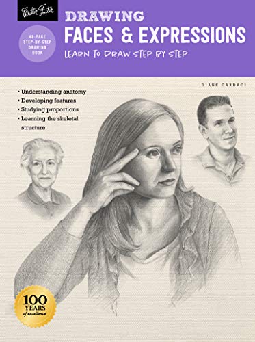 Book cover: "Drawing: Faces & Expressions" with sketched portraits.