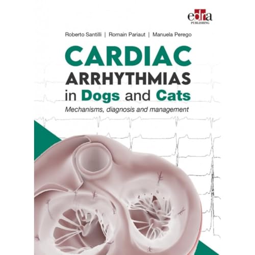 Book cover: “Cardiac Arrhythmias in Dogs and Cats” with heart illustration.