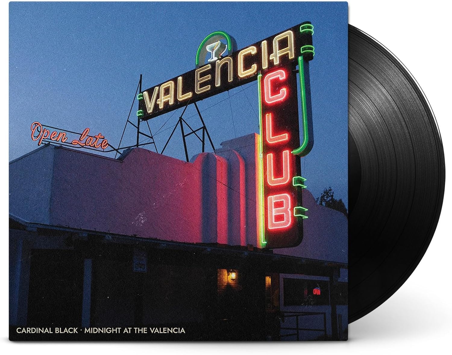 Black vinyl record of Cardinal Black’s “Midnight At The Valencia” album.