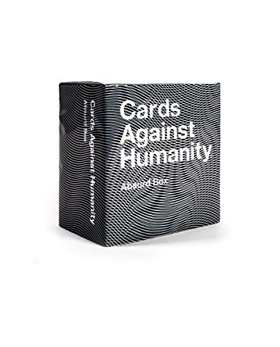 "Black box with 'Cards Against Humanity Absurd Box' text and colorful abstract design."