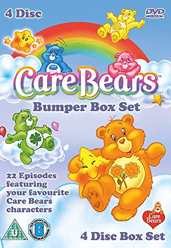 Care Bears DVD cover featuring colorful bears and a rainbow, 4 discs.