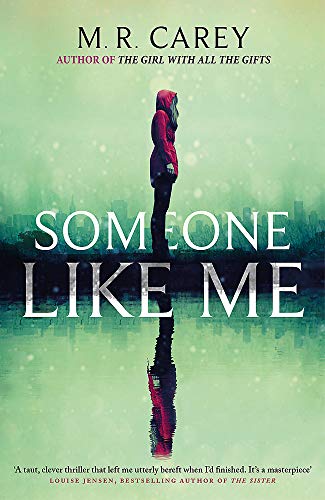 Book cover: hooded figure reflected in dark water, title "Someone Like Me".