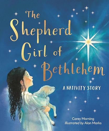 Book cover: girl with lamb gazing at a bright star.