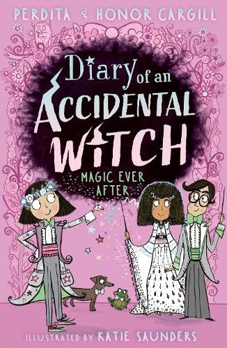 Book cover for Diary of an Accidental Witch featuring three characters and a dog.
