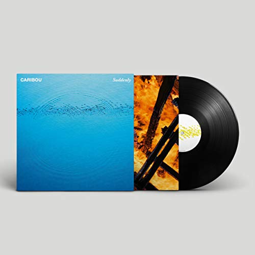 Caribou’s “Suddenly” vinyl record with blue and fiery orange cover art.