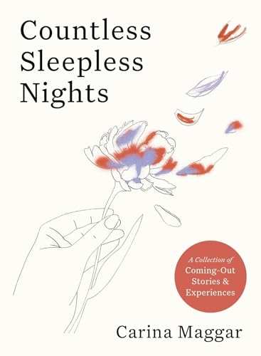 Book cover: hand holding a flower with falling petals, red and blue.