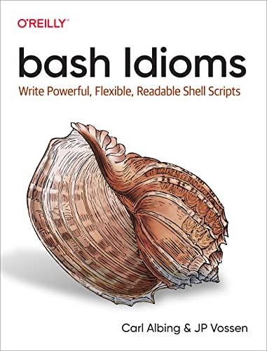 Book cover: “bash Idioms” with a nautilus shell illustration.