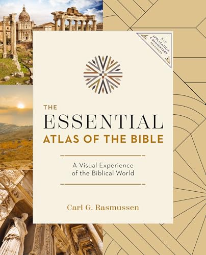 Book cover: "The Essential Atlas of the Bible" with ancient ruins imagery.