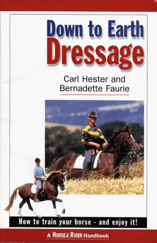 Book cover: "Down to Earth Dressage" featuring a rider on a brown horse.