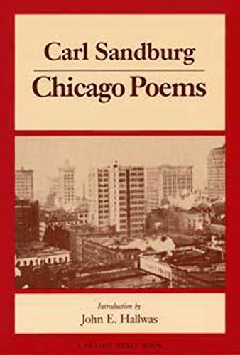 Book cover: "Chicago Poems" by Carl Sandburg, with a city skyline.