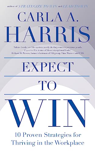 Book cover: “Expect to Win” by Carla A. Harris, with blue and white design.
