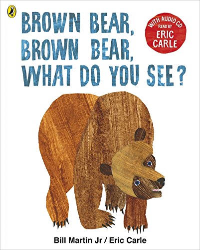 "Children's book cover featuring a brown bear made from textured, layered paper, white background."
