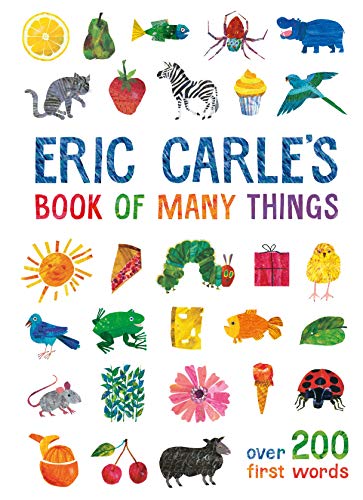 Eric Carle’s colorful book cover with illustrated animals and objects.