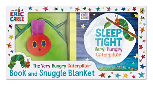 The Very Hungry Caterpillar" book and blanket set, colorful illustration.