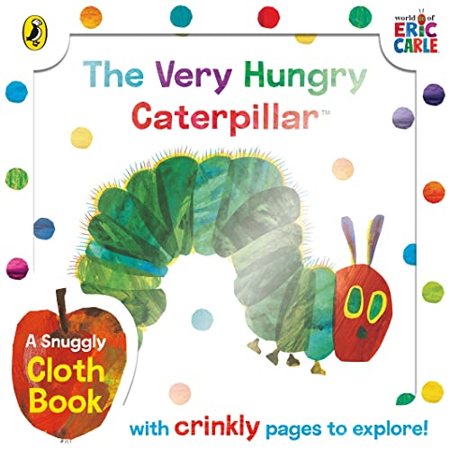 Colorful cloth book featuring The Very Hungry Caterpillar and an apple.