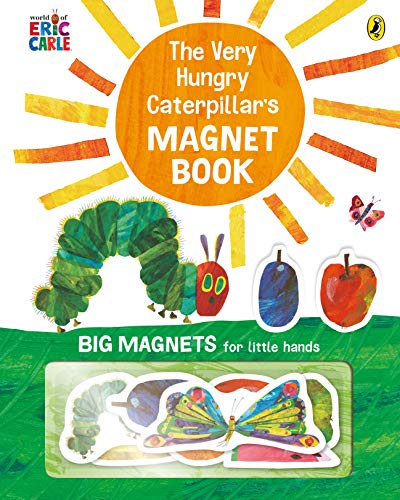The Very Hungry Caterpillar magnet book with caterpillar, fruit, and butterfly.