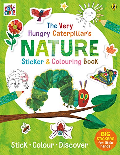 Book cover featuring The Very Hungry Caterpillar and nature stickers.
