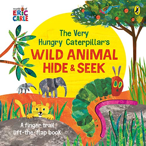 Book cover featuring The Very Hungry Caterpillar and hidden wild animals.