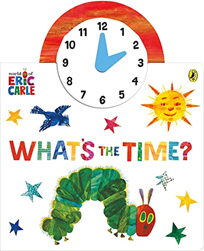 Clock face with caterpillar, sun, bird, and stars; Eric Carle book cover.