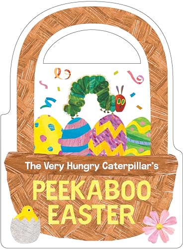 The Very Hungry Caterpillar with colorful Easter eggs in a basket.