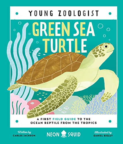 Book cover featuring an illustrated green sea turtle swimming in coral.