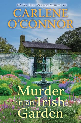 Book cover: Irish cottage garden with a stone wall and fountain.