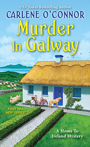 Book cover: "Murder in Galway" with a thatched-roof cottage and sheep.