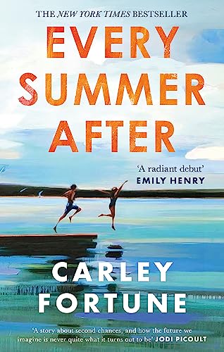 Book cover: "Every Summer After" with figures jumping from a dock.
