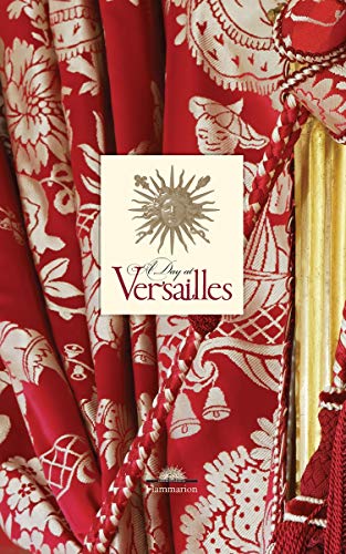 Book cover: red and gold patterned fabric with "A Day at Versailles" title.