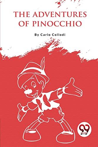 Book cover featuring a white line drawing of Pinocchio on a red background.