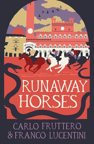 Book cover: horses racing before a castle, with a large snake below.